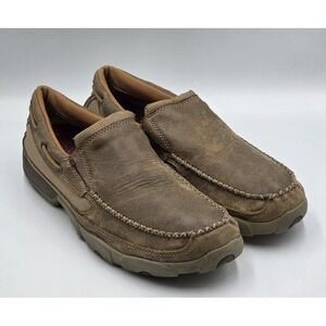 Twisted X Men's 10M Brown Bomber Leather Driving Mocs Slip On Loafers MDMS002